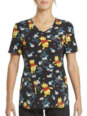 Disney Winnie the Pooh Hunny Pot Scrub Top V-Neck Nurse Medical Women's M